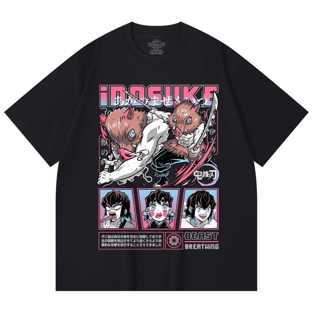 230 Gsm 100% Cotton Demon Slayer V28 Inosuke Print Unisex Heavy Cotton T Shirt