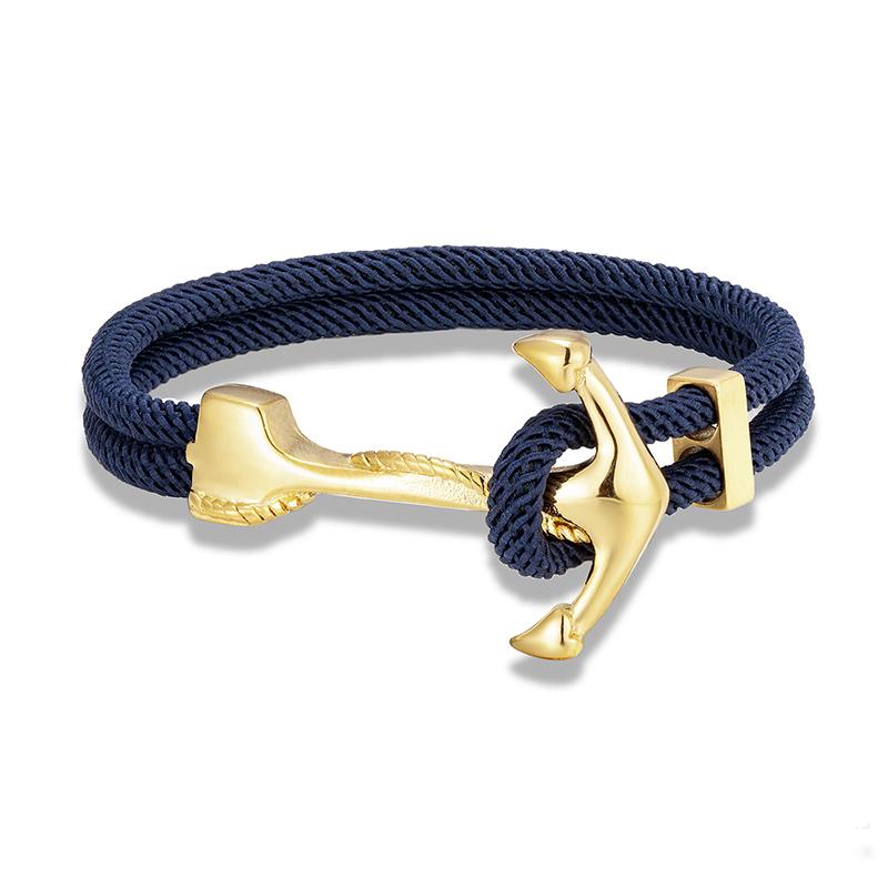 Gold Plated Anchor Bracelet Men Charm Nautical Survival Rope Chain Paracord Bracelet Male Wrap Metal Sport Hooks