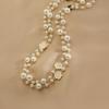 Women Necklace Double Layers Faux Pearl Camellia Decor Sweater Decoration Contrast Color Stainless Smooth Adjustable Women Jewelry