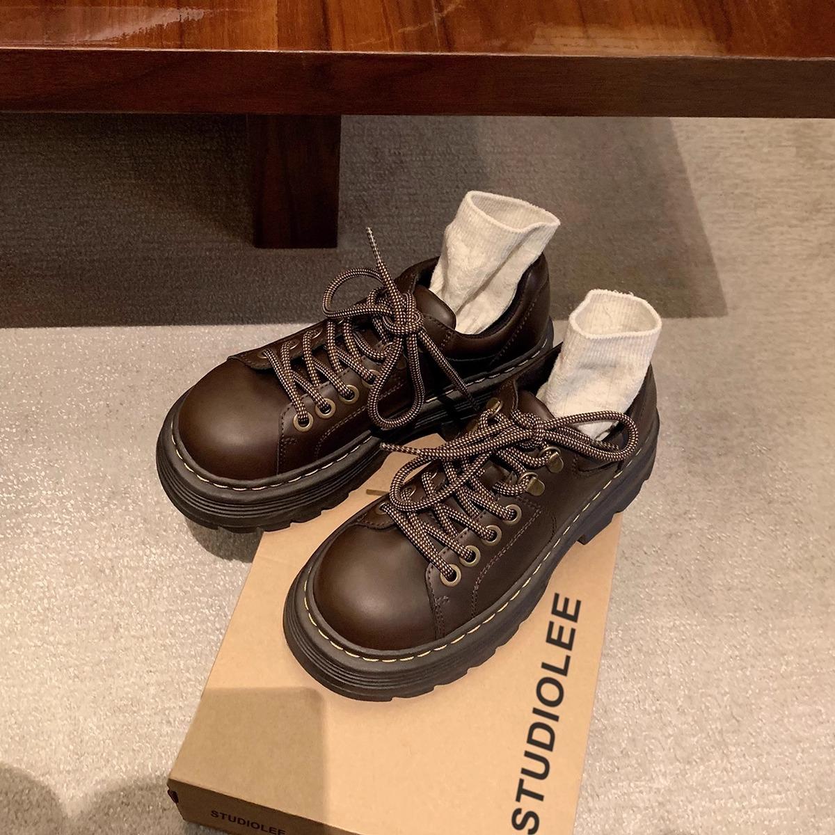 

Версия из коровьей кожи~ Классические универсальные туфли-дерби на шнуровке с круглым носком на низком каблуке, женские туфли из мелкой кожи 38