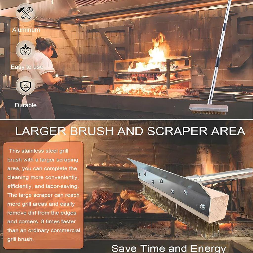 Pizza Oven Brush Long Handle Oven Cleaner Brush With Scraper Home Kitchen Supplies For Outdoor Cooking Grilling Fryer Baking