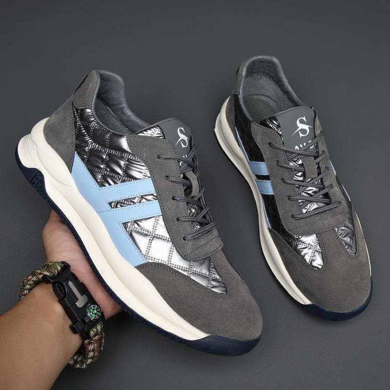 Inner Height-increasing Men's Shoes Leather Breathable Ice Silk Canvas Shoes Men's Casual Board Shoes Sports Trendy Shoes Versatile Soft-soled Shoes