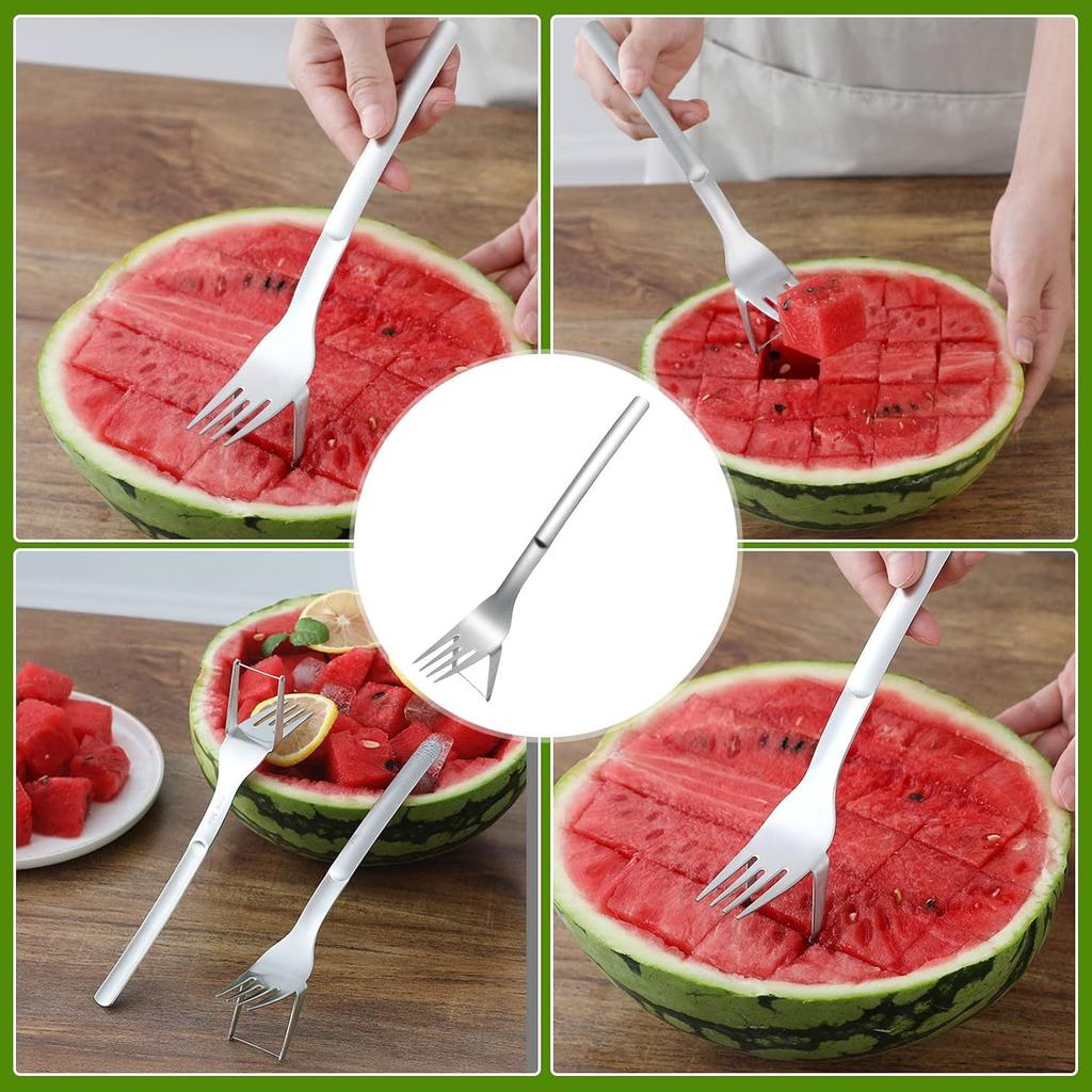 Edelstahl-Wassermelonenschneider Gabel - Melonenwürfel Schneidewerkzeug - Schnitz- und Schneidewerkzeug für Zuhause, Obstparty - Küchenhelfer