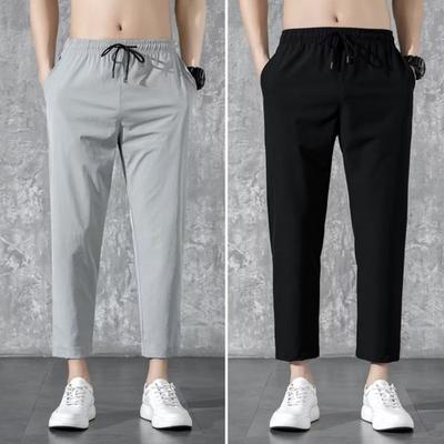 Calças Masculinas com Bolsos Reforçados Design de Cordão na Cintura Calças Casuais de Cor Sólida Verão Calças de Perna Reta