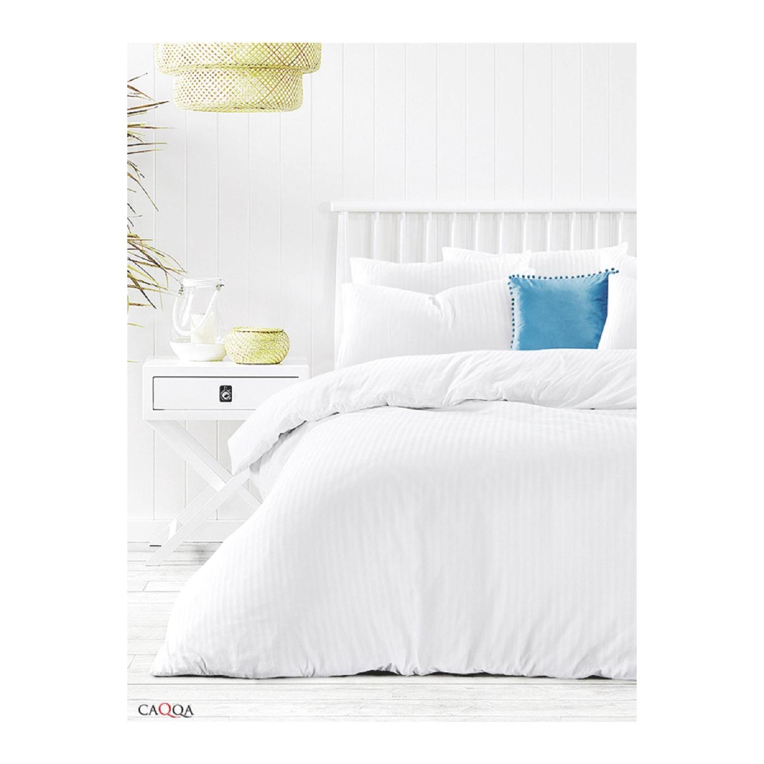 

White Striped Satin Sheets With Elastic Double Premium Hotel Duvet Cover Set белый