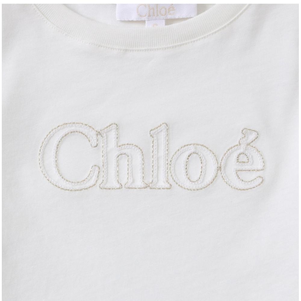 Chloe C20110 117 Logo Embroidery Kids Short Sleeve Tee