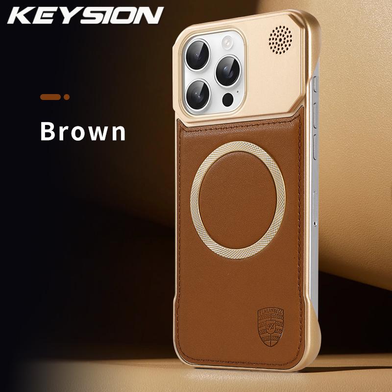 KEYSION Luxury Magnetic PU Leather Aromatherapy Phone Case for iPhone 16 Pro Max 16 Plus 16e Wireless Charging Borderless Cover