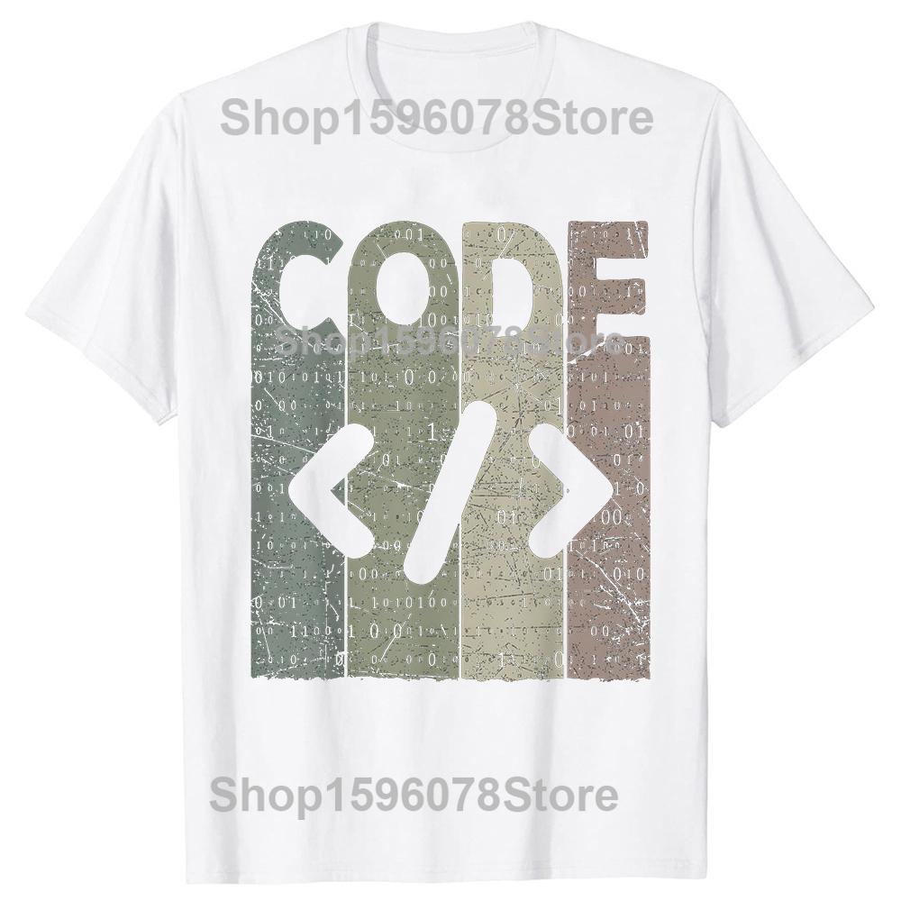 Code Vintage Coding Retro Programmer Nerd T Shirts Men Humor Streetwear Tee Shirt Short Sleeve Unisex Loose Crewneck Clothing
