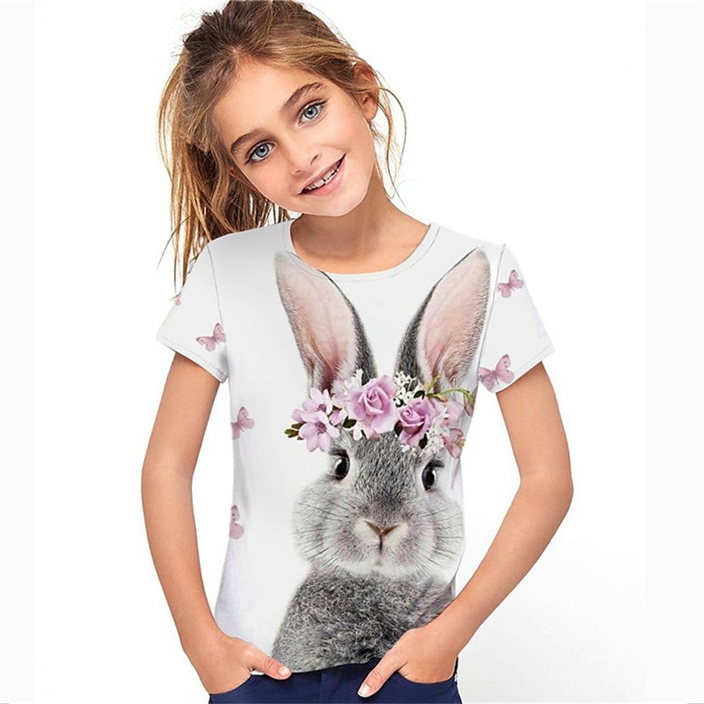 Animal Rabbit Baby Girl T-Shirt Summer  Short Sleeve 3d Printed Fun Girls'  Children's Clothing T-Shirt