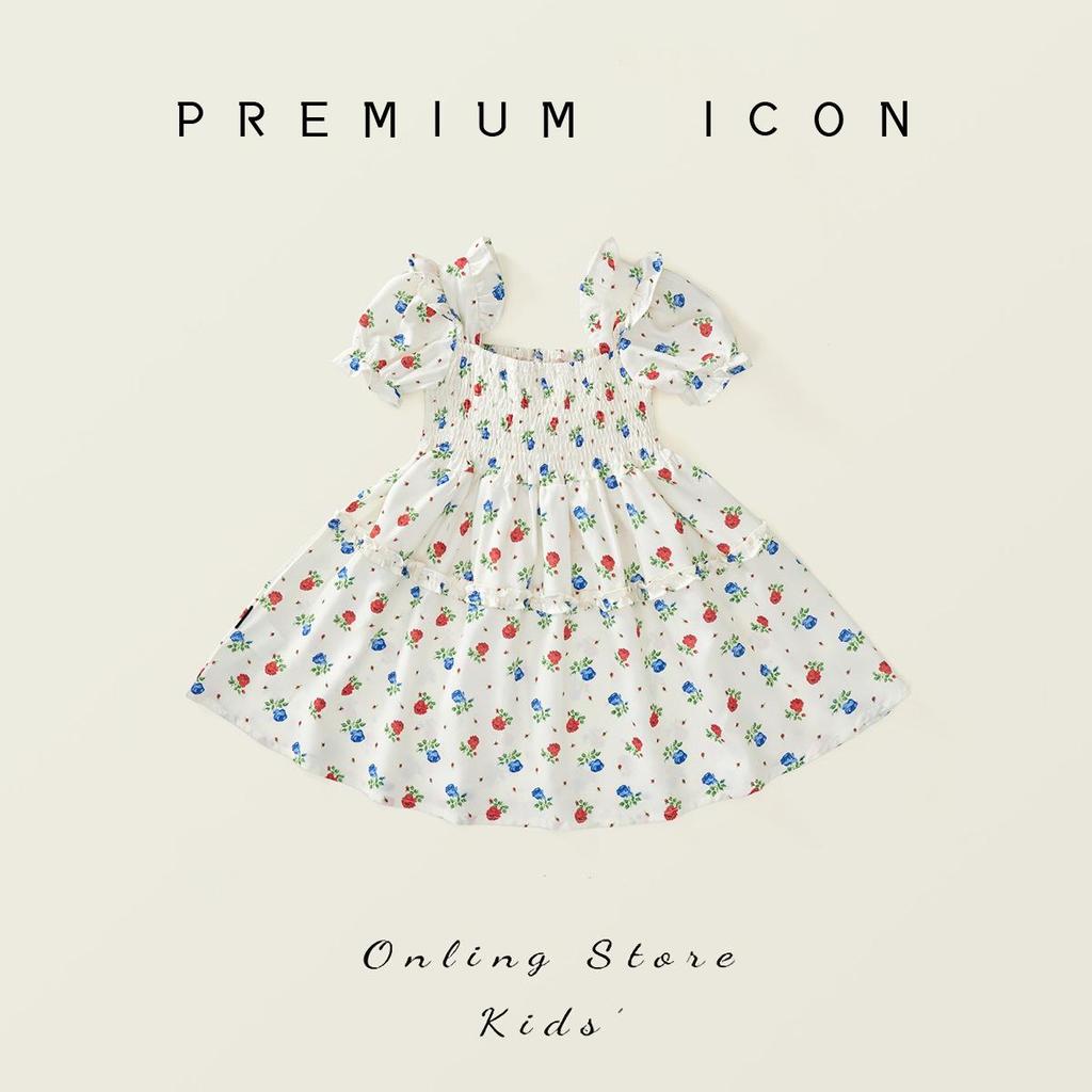 Clearance: Girls' Floral Smocked Short-Sleeve Dress - Summer 2025 Korean Style