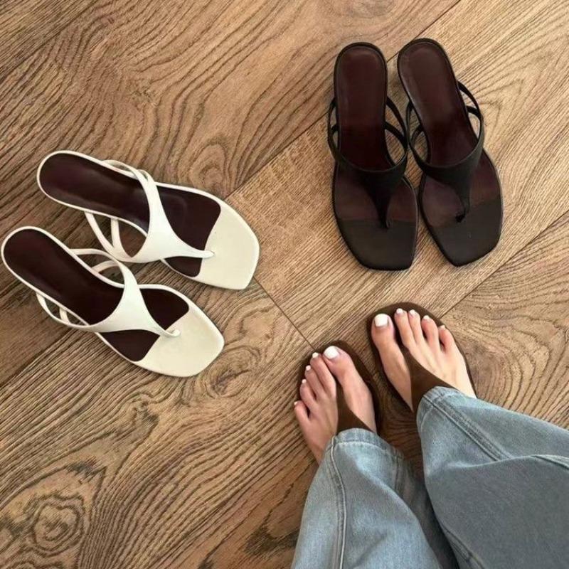 Fashion Fashion Clip-Toe Flip-Flops Summer New Square Toe Open Toe Suede Non-Slip Wear-Resistant Slide Slippers