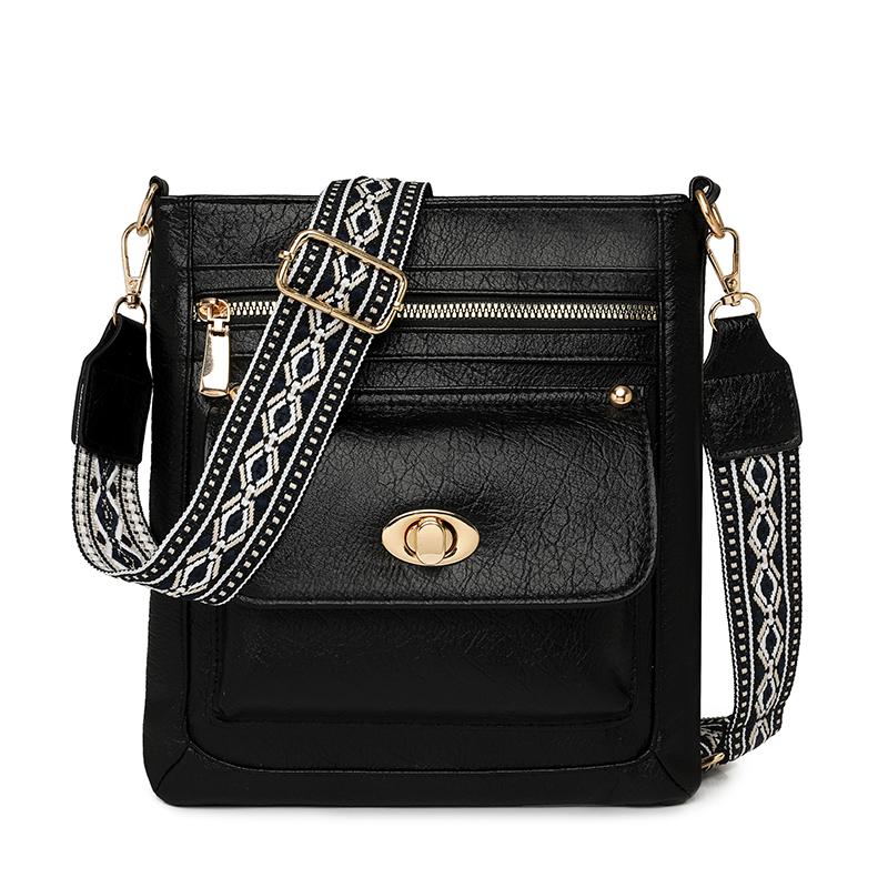 

Вінтажні сумки кросбоді з багатьма кишенями однотонні м які з PU шкіри сумка на плече жіноча повсякденна сумка слінг для жінок для щоденних подорожей чорний