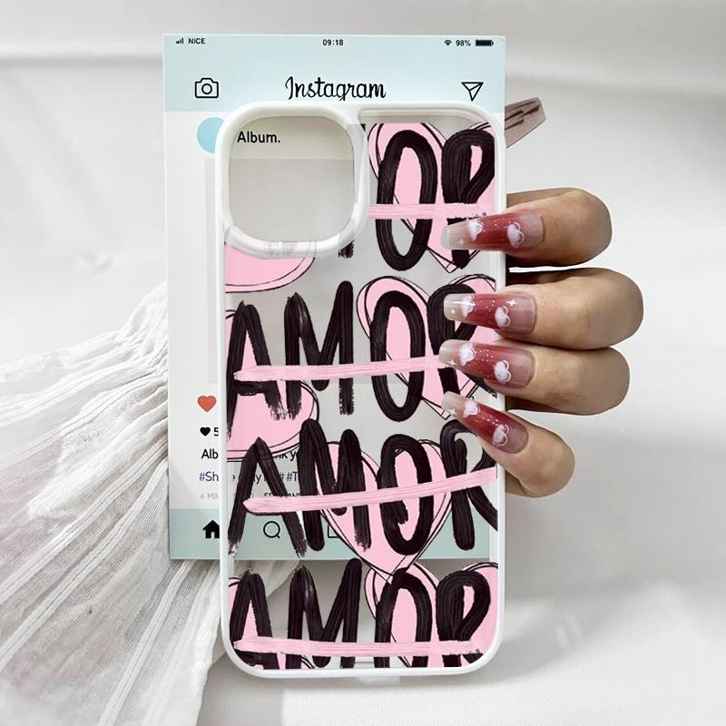 Amore-Love Italian Romantic Pink Lettering Phone Case for IPhone 16 12 13 Mini 11 17 14 15 Pro Max XR 7 8 Plus Shockproof Cover