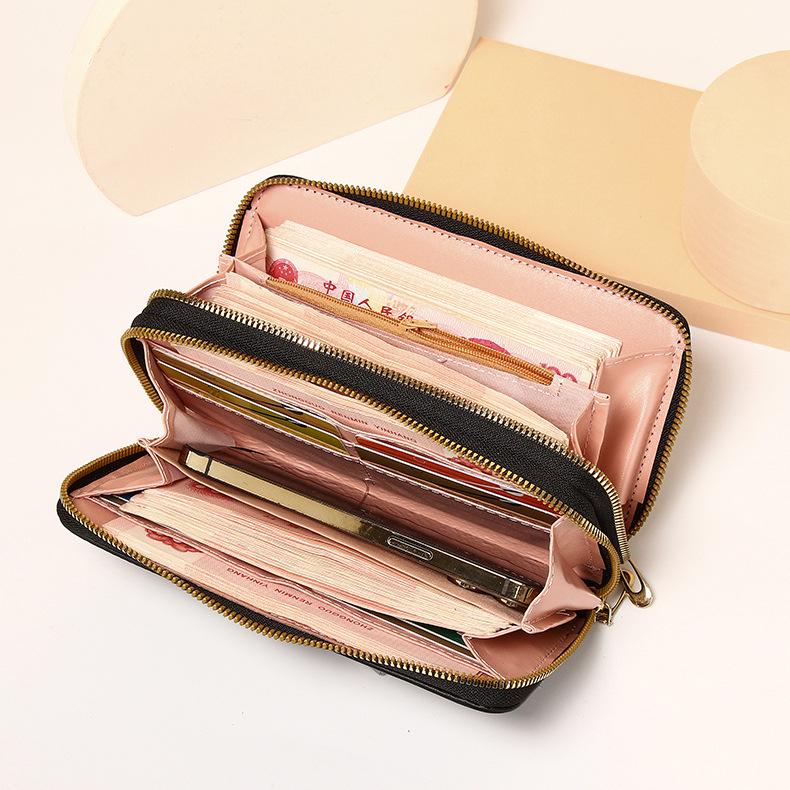 "Women's Long Handbag Wallet - Korean Style, Double Zipper, Large Capacity, Card Holder & Phone Bag"