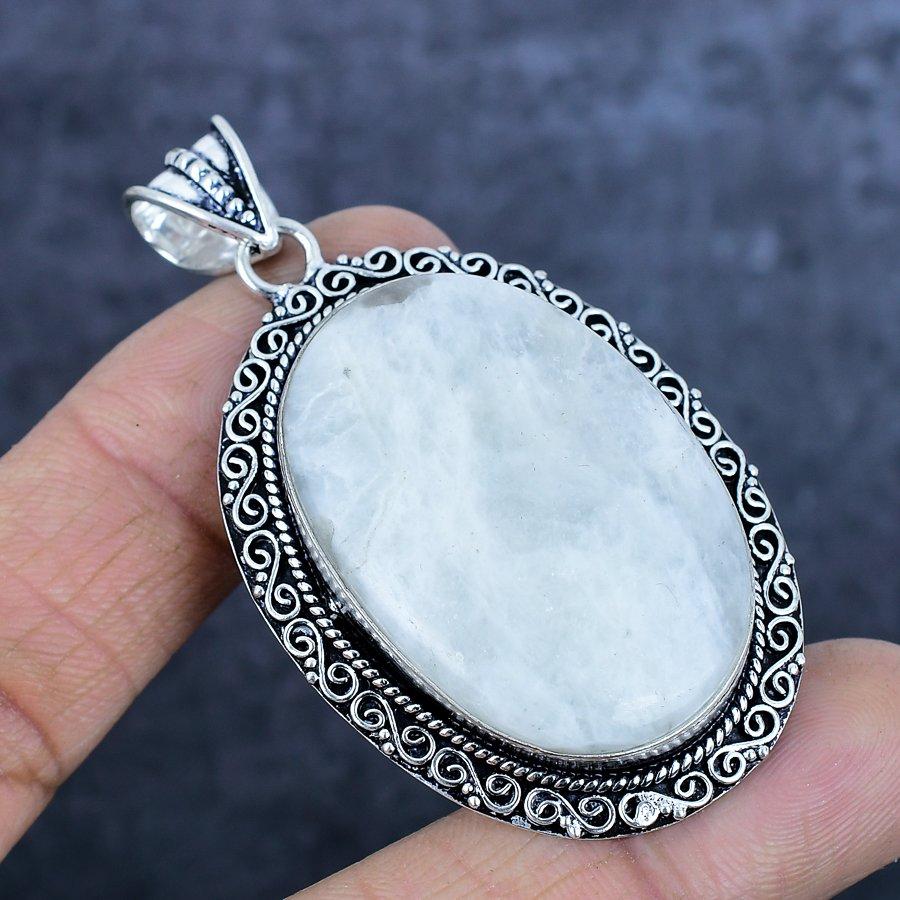 Natürlicher Mondstein Edelstein 925 Sterlingsilber Schmuck Anhänger 2,60" I1A75