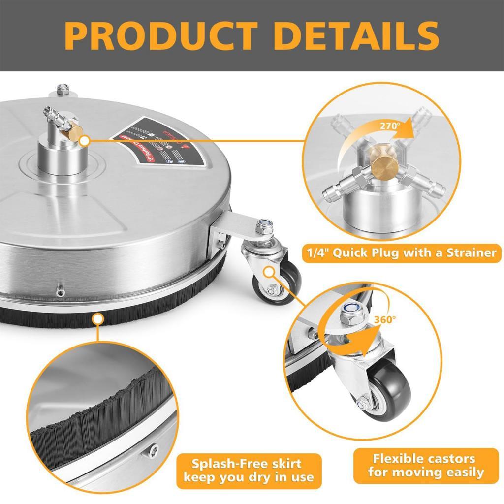 13'' Surface Cleaner 4000 PSI Max Pressure 1/4" Quick Connector ,2 Replace