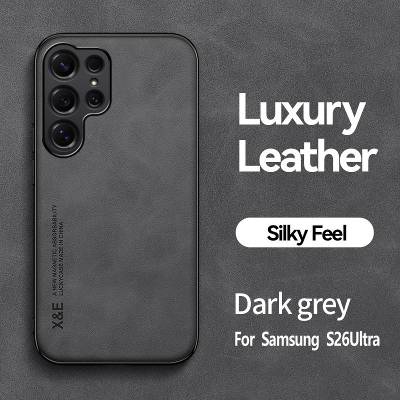 

EUCAGR Luxury PU Leather Magnetic Back Case For Samsung Galaxy S26 Ultra/S25/S24/S23/S22/S21/S20 FE With Metal Plate Phone Shell Galaxy S21 чорний