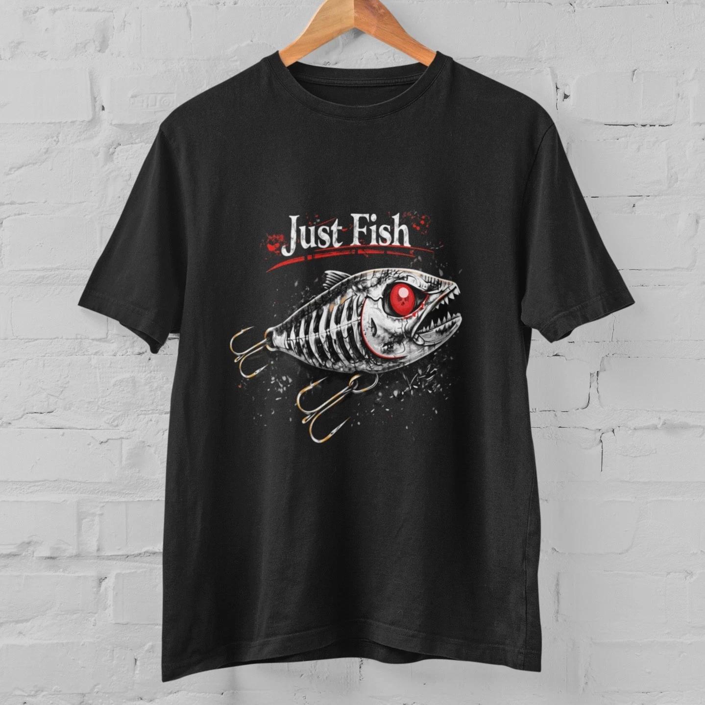 Just Fish T-Shirt Fishing Skeleton Fish Tee Funny Fisherman Gift Angler Shirt S