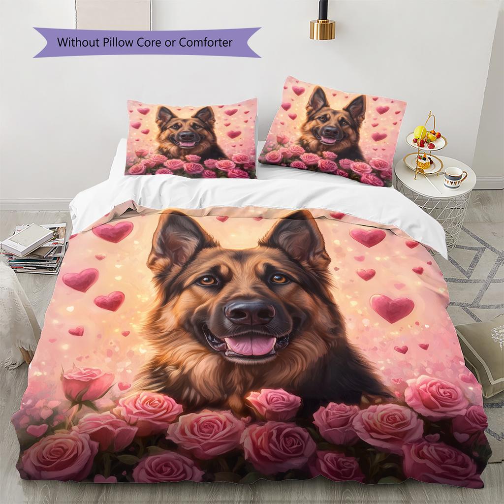Pink German Shepherd Pattern Bedding Home Decoration Birthday Gift (1 * duvet cover + 2 * pillowcase, without core)
