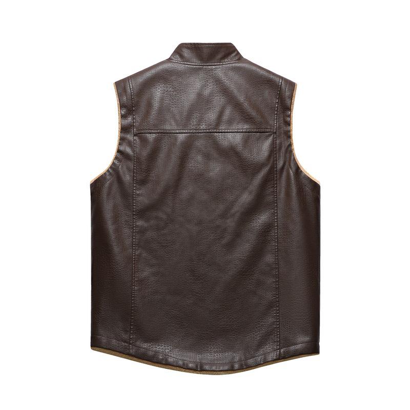 Cross2025 Men's Autumn/Winter Plus Velvet Thick Leather Vest - Youth Outdoor Casual Fashion