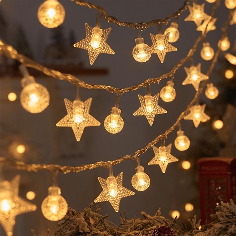 

Christmas Decoration Star Ball LED String Lights Indoor Party Atmosphere Room Battery Star Lights Outdoor Festival Curtains 251 1.5M-10 bulbs USB