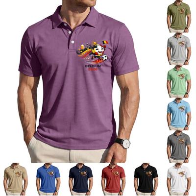 Men's Casual Short Sleeve Polo Shirt with Football Graphic Print and Sport Collar Design Suitable for Everyday Wear and Outdoor Activities