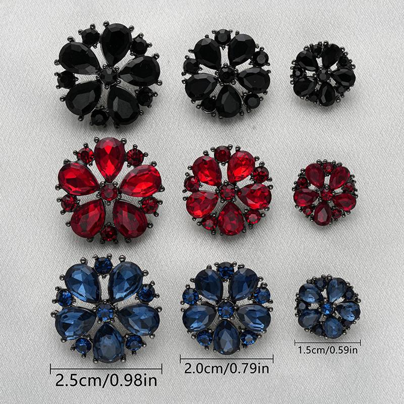 Designer Rhinestone Flower Buttons Hollow 3Pcs 15mm 21mm 25mm DIY Craft Accessories For Home Sewing Projects
