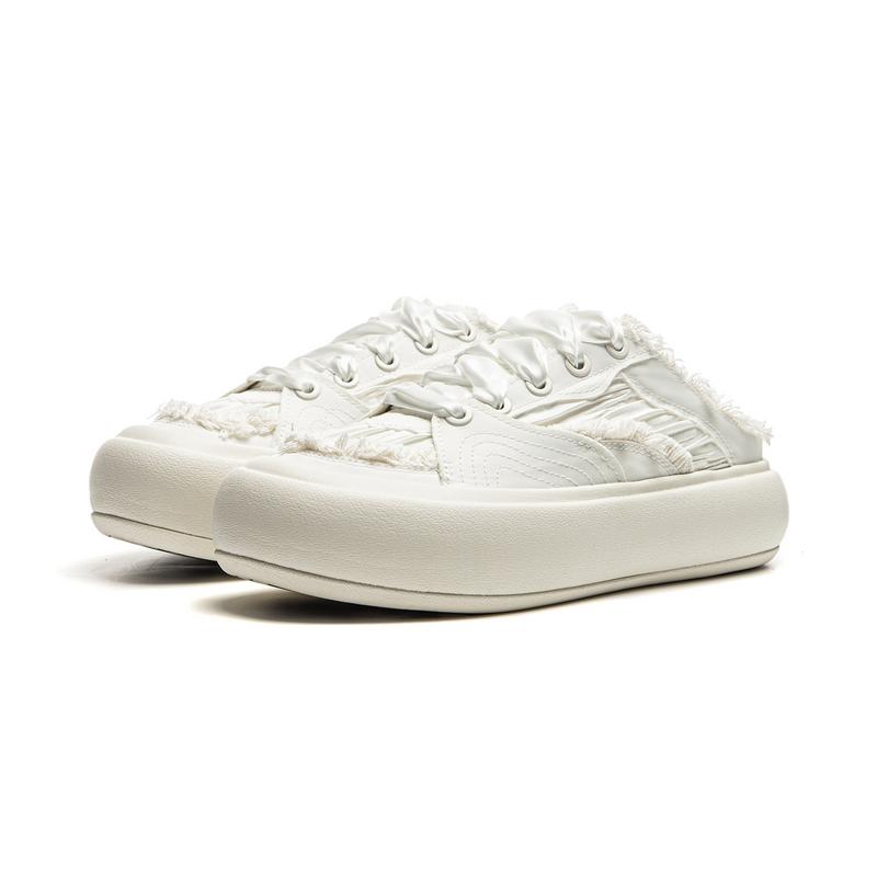 Li Ning Puff Mule Trendy Sports Slip Resistant Durable Low Top Casual Shoes Women Shoes Off-White AZGU072-1