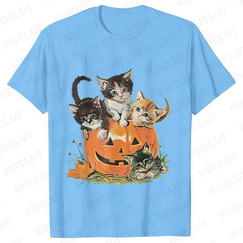 Fashion Halloween Party Tee Shirt Women Clothing Harajuku Designer Cat Pumpkin Halloween Graphic Y2k Tops Short Sleeve Tshirt