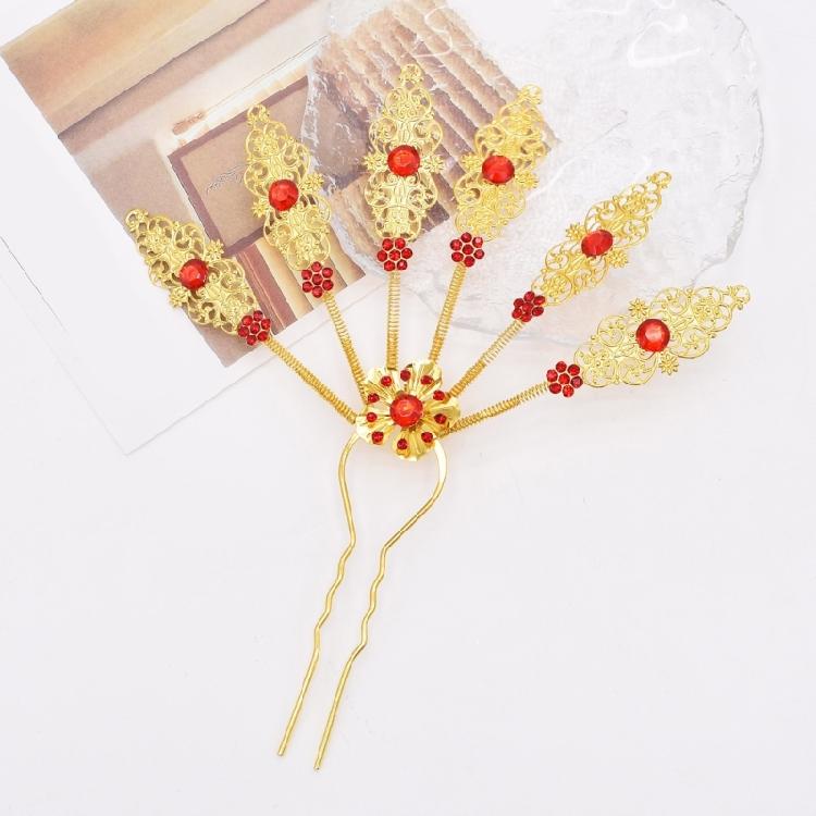 Traditional Thai Peacocks Leaf Hair Decoration Alloy Hair Accesories with Rhinestones Hairpieces for Special Occasion