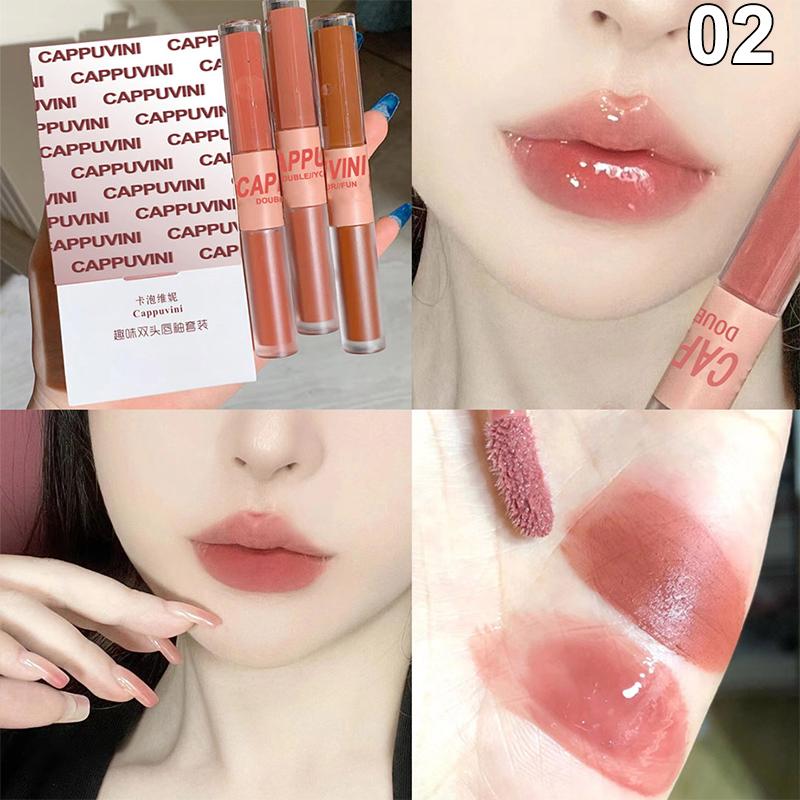 Cappuvini Double Ended Lip Glaze Full Gloss Mirror Matte Velvet Long Term Color Moisture Lip Gloss Anti Stain Cosmetic Lip Glaze 2