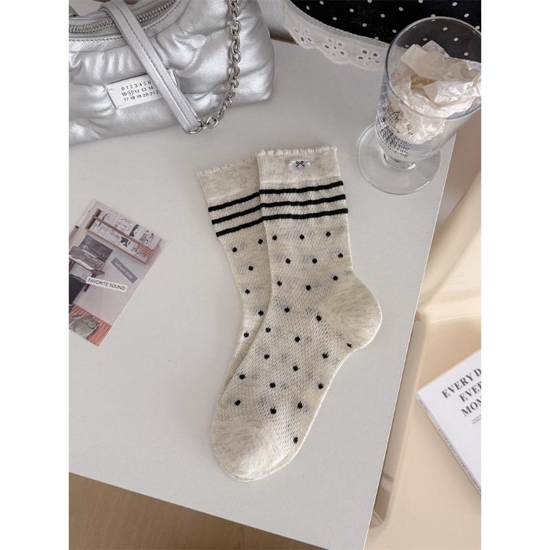 Summer Lightweight Ankle-length Sheer Mesh Dotted Stacked Socks, Versatile Long Socks, Pure Cotton Women's Socks