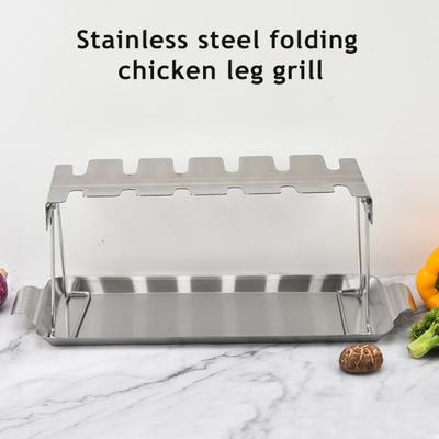 Hähnchenschenkel-Grillständer 12 Schlitze Edelstahl-Hähnchenschenkelhalter mit Auffangschale Faltbarer Hähnchenflügel-Ständer