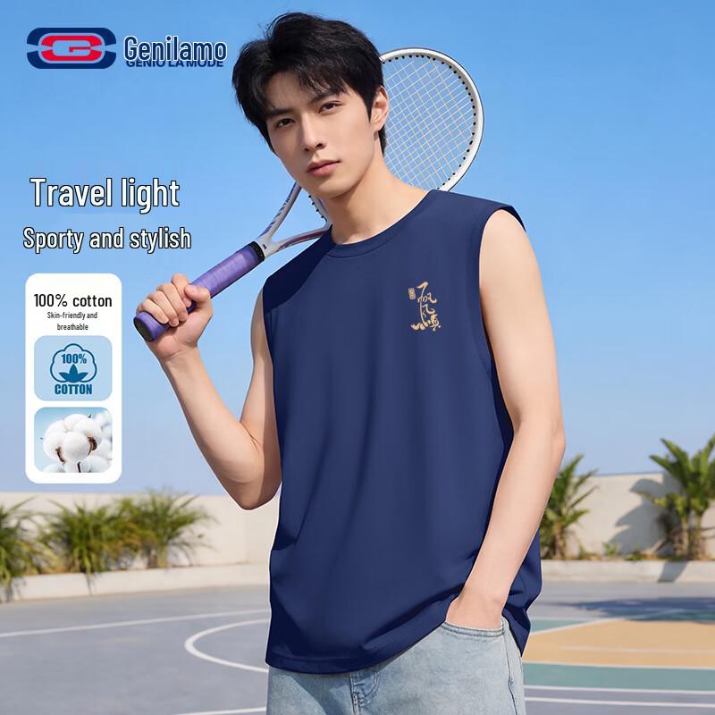 GENIOLAMODE Men s Summer Cotton Sleeveless T-Shirt L