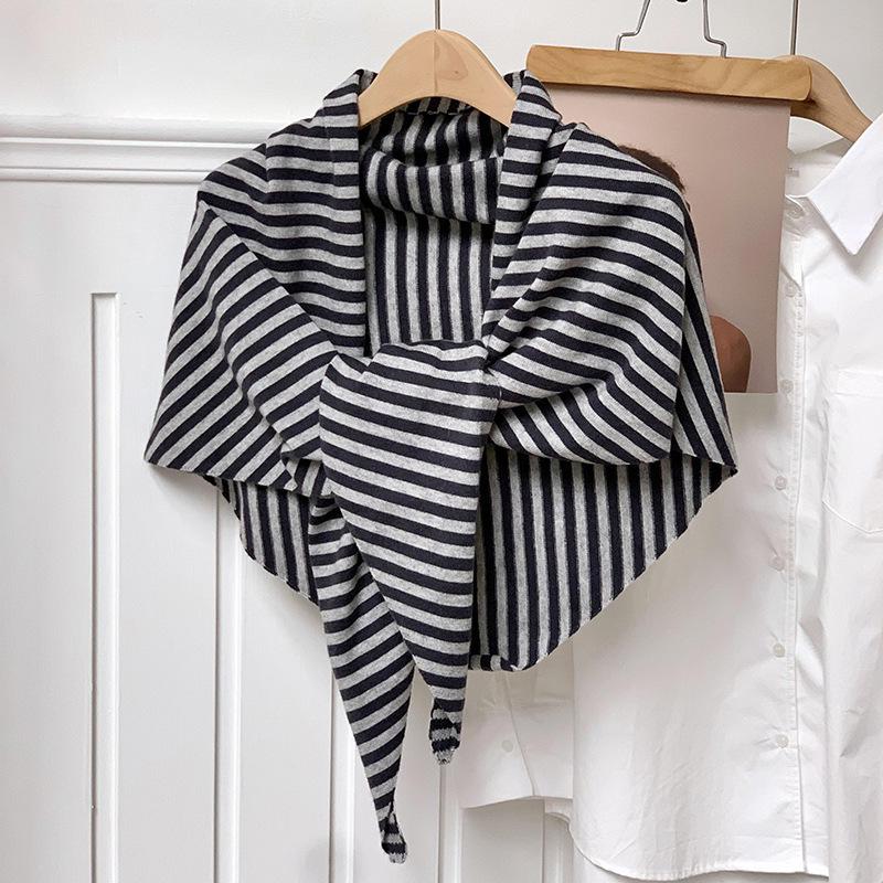 

Корейский трендовый вязаный шаль/шарф в полоску из смесовой шерсти для женщин - Универсальный осенне-зимний аксессуар 80-100 cm