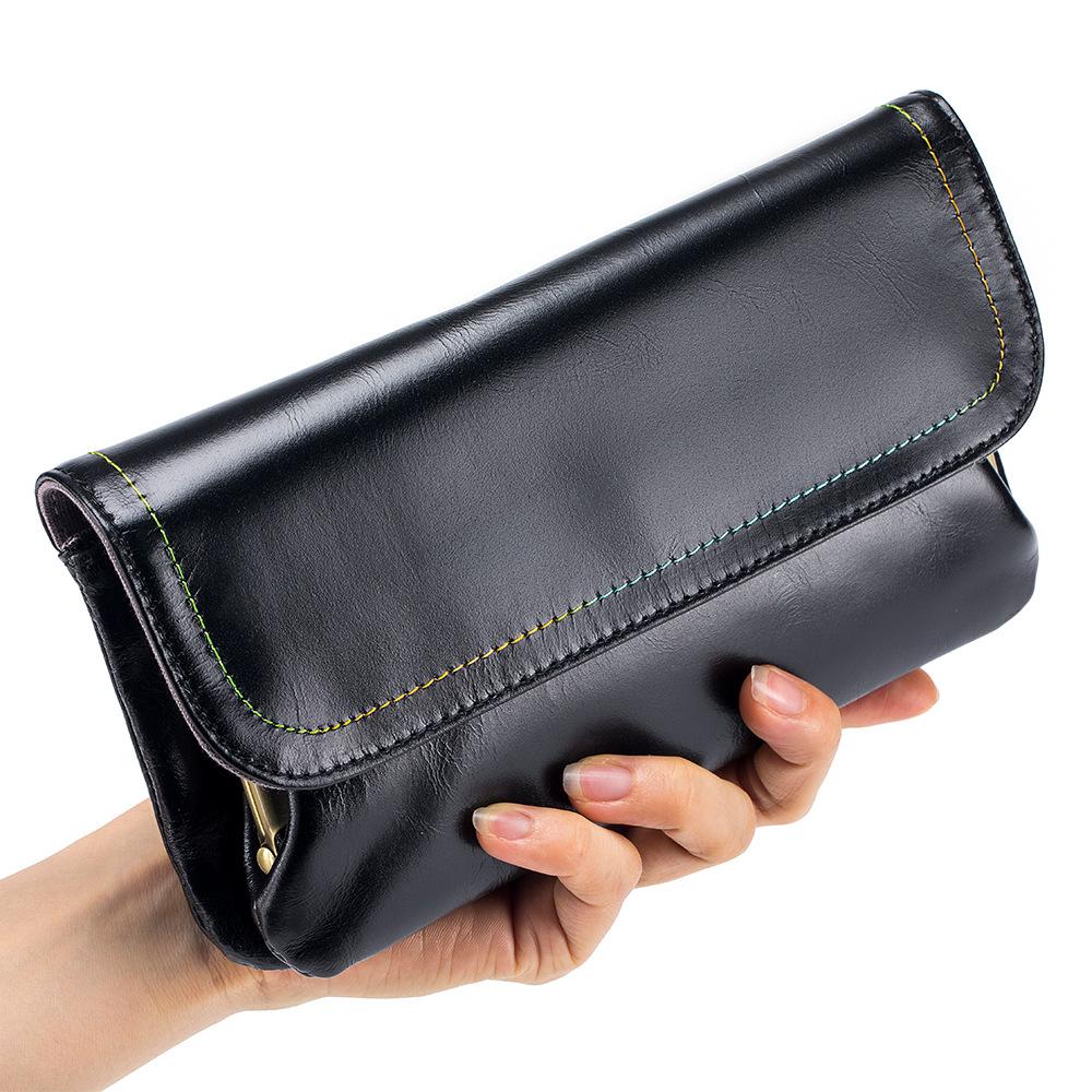 Portofel lung din piele cu ceară de ulei de prim strat, capacitate mare, geantă plic retro-fashion, geantă multifuncțională pentru depozitare telefon mobil, mod