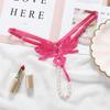 Elegant Embroidered Sheer Women's Pearl Massage Thongs - Open Crotch G-Strings