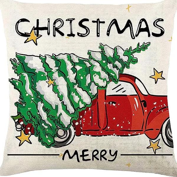 Christmas linen pillowcase, Santa Claus printed pillow, cushion cover, home living room decoration cushion cover