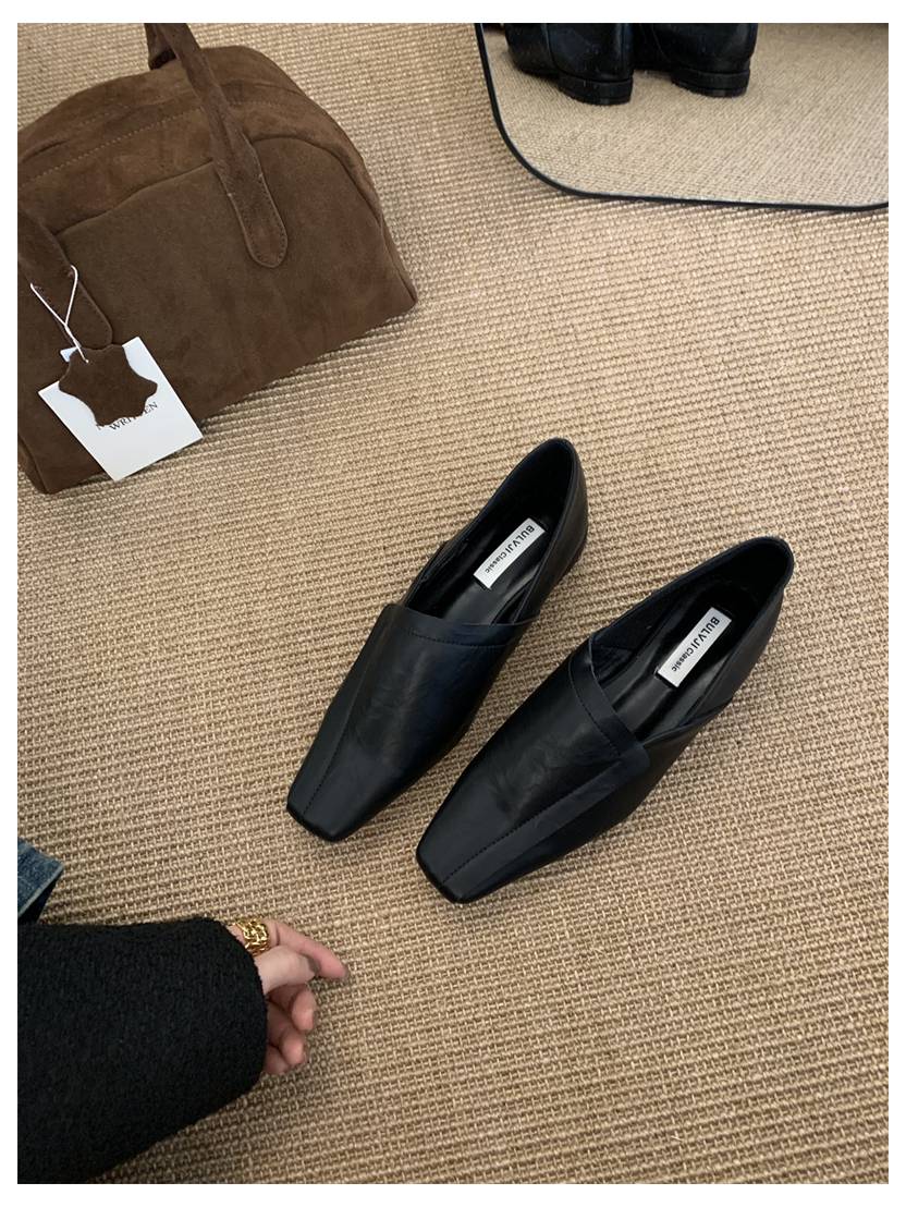 

2025 New Fashion Square Toe Flats Ballet Shoes Woman Autumn Winter Footwear Slip On Causal Loafer Soft Moccasin Female Ballerina 35 чёрный
