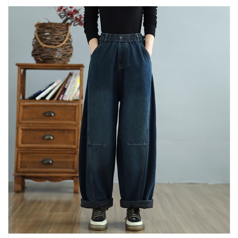 DIMANAF 2025 Autumn Winter Plus Size Jeans Women Thicken Flocking Warm Vintage Cotton Denim Long Pants