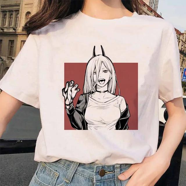 Kettensäge Unisex T-Shirt Damen Japanischer Anime Gotische T-Shirts Grafik Y2k Kleidung Lustiges Cartoon Unisex Kurzarm T-Shirt Oberteile
