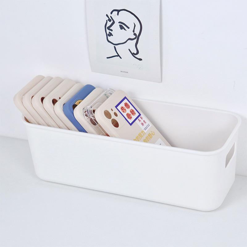 White Minimalist Desktop Plastic Storage Bin Organizer