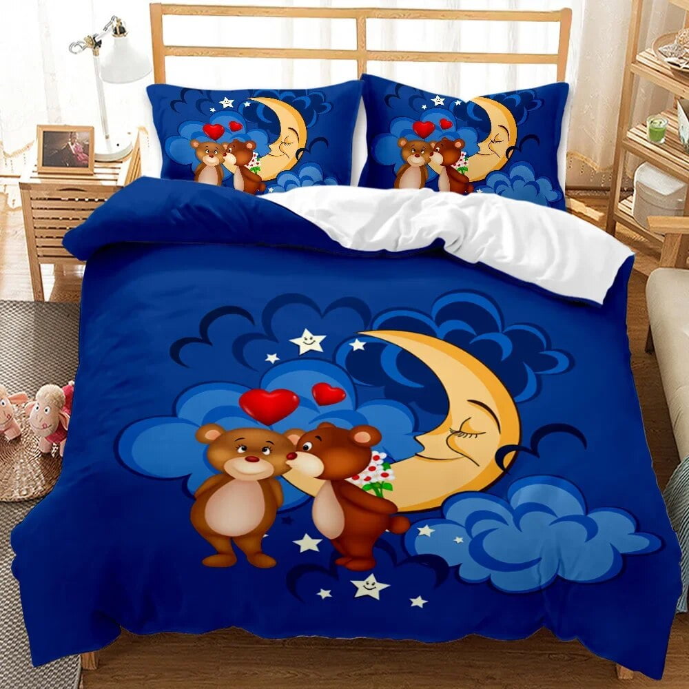 Cartoon Crescent Moon Bedding Set Duvet Cover Children Bedroom Quilt Cover Suitable Childrens Kids And AdultsComfortable Worm