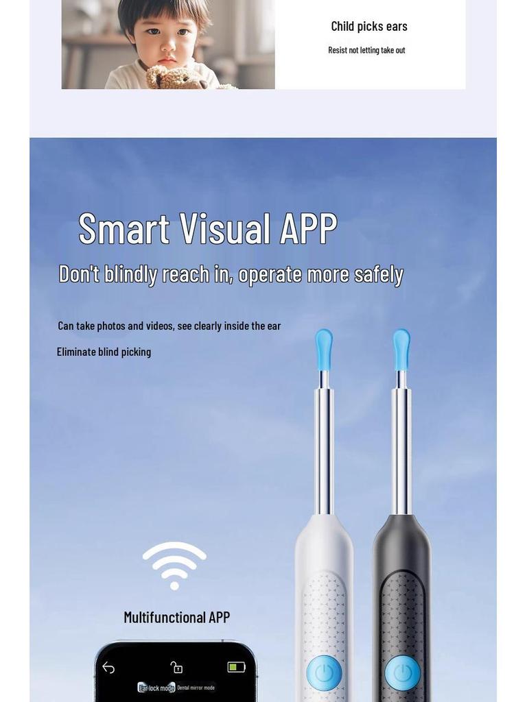 Wireless HD Visual Ear Cleaning Tool Set for Children with Luminous Ear Pick