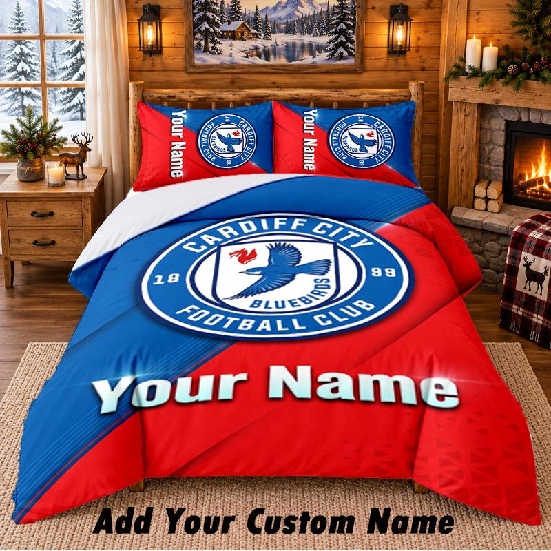 Sada povlečení Cardiff City Pattern 3ks Vlastní jméno, Prostěradlo a povlaky na polštáře Pro domácí ložnici