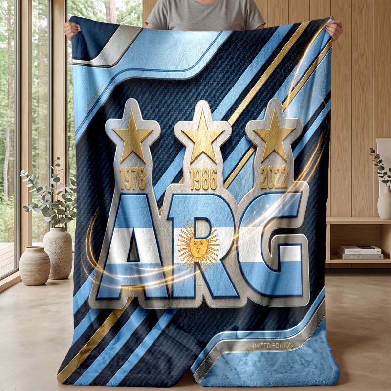 Argentina Football Printed Flannel Blanket Skin Friendly Warm Decorative Throw for Indoor Couch Bed Daily Use