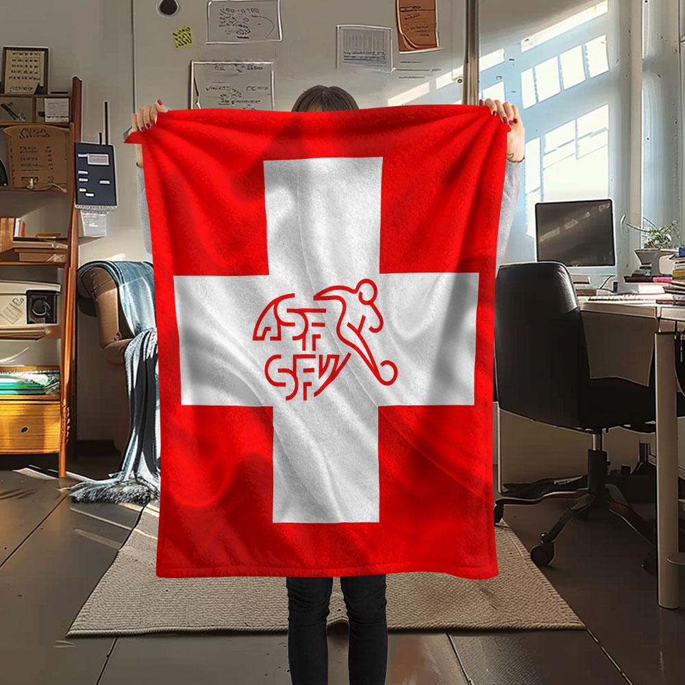 Coperta in Flanella Stampata Nazionale Svizzera, morbida coperta per camera da letto divano, lavabile, merchandising per tifosi di calcio, ottimo regalo.