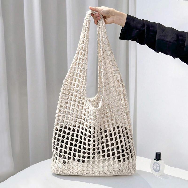 New Trend Women's Bag Crochet Handbag Retro Knitted Solid Color Hollow Top-handle Tote Bag Travel Shopper Shoulder Bag