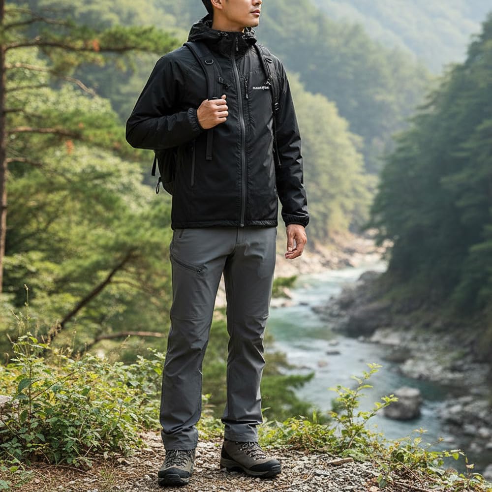 Mont-bell Light Shell Parka, Men's Windbreaker Jacket, Model 1106645, Black (BK), Size L. Lightweight, weather-resistant