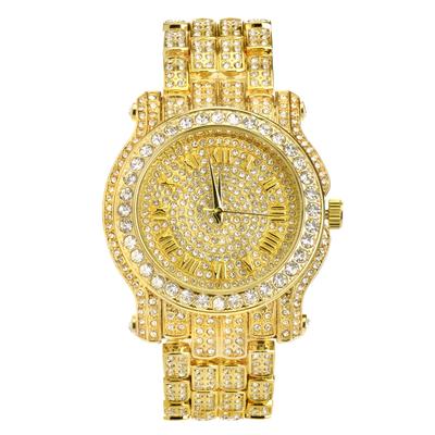 Herren Hip Hop Luxus Iced Out Pave Uhr mit goldfarbener schwerer Lünette und Imitationsdiamanten, 7341 GG